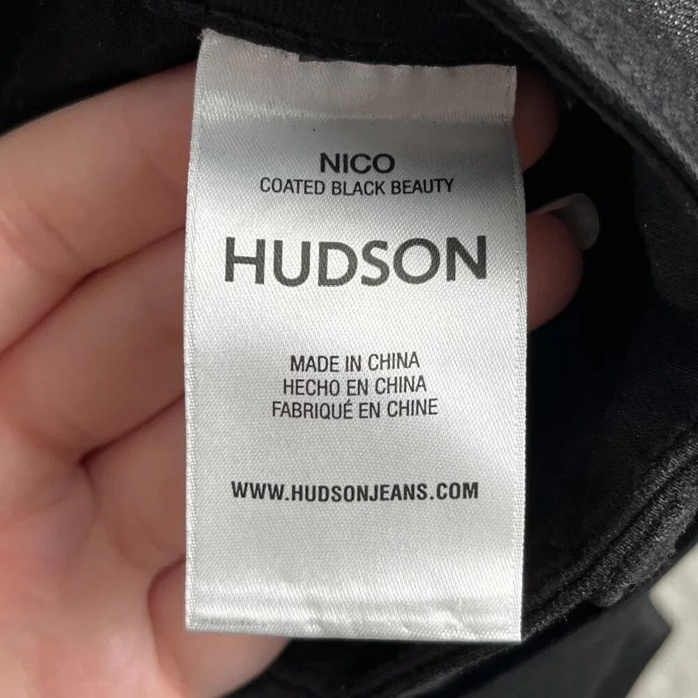 Hudson Nico Coated Skinny Jeans Womens 25 Black Mid Rise Ankle Slit Western Chic